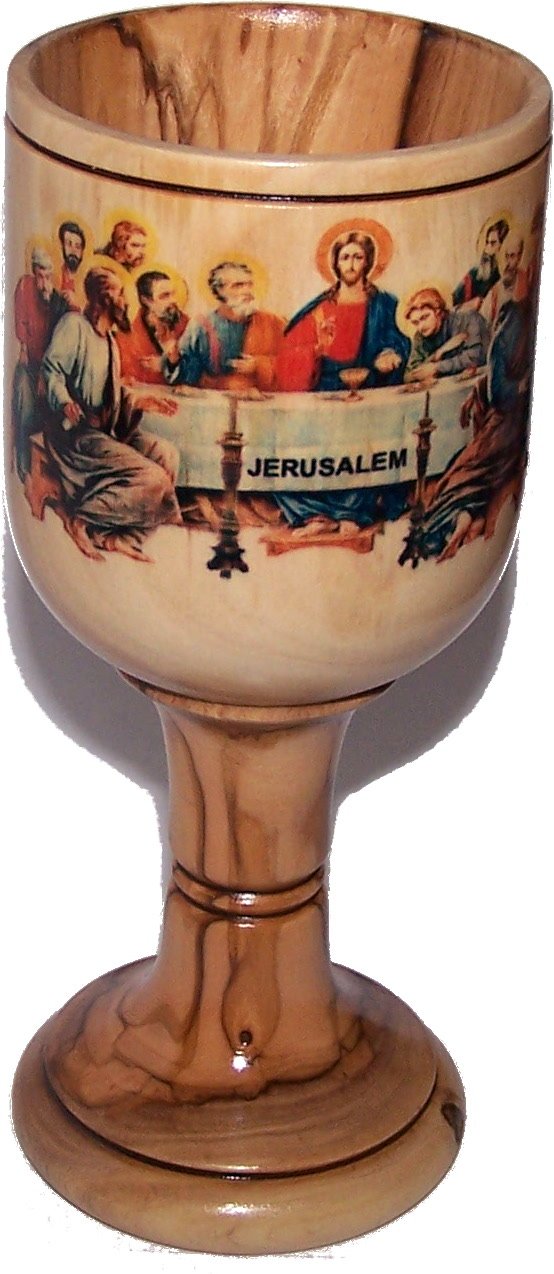 Large Communion Wine Goblet with imprinted Last supper by Laser Technology - Colored - Chalice Olive Wood (6 Inches Large) - Asfour Outlet Trademark
