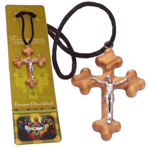 Byzantine olive wood extra-Smoothed Crucifix necklace ( 2 inches or 5 cm) - Necklace length is adjustable