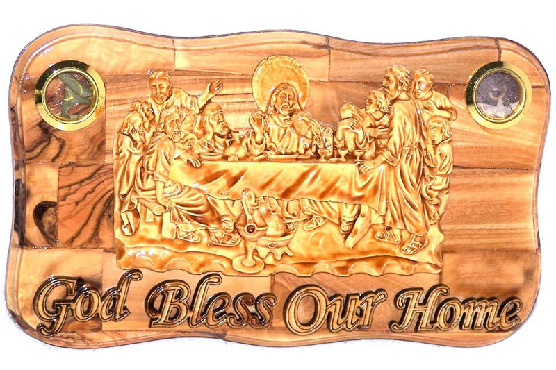 OLive wood Last Supper Plaque Hand Made in Bethlehem Holy Land with Alabaster / Ceramic clay
