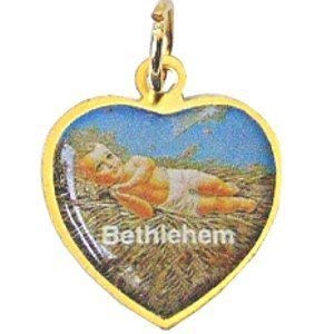 Bethlehem gold plated heart - Baby Jesus medal