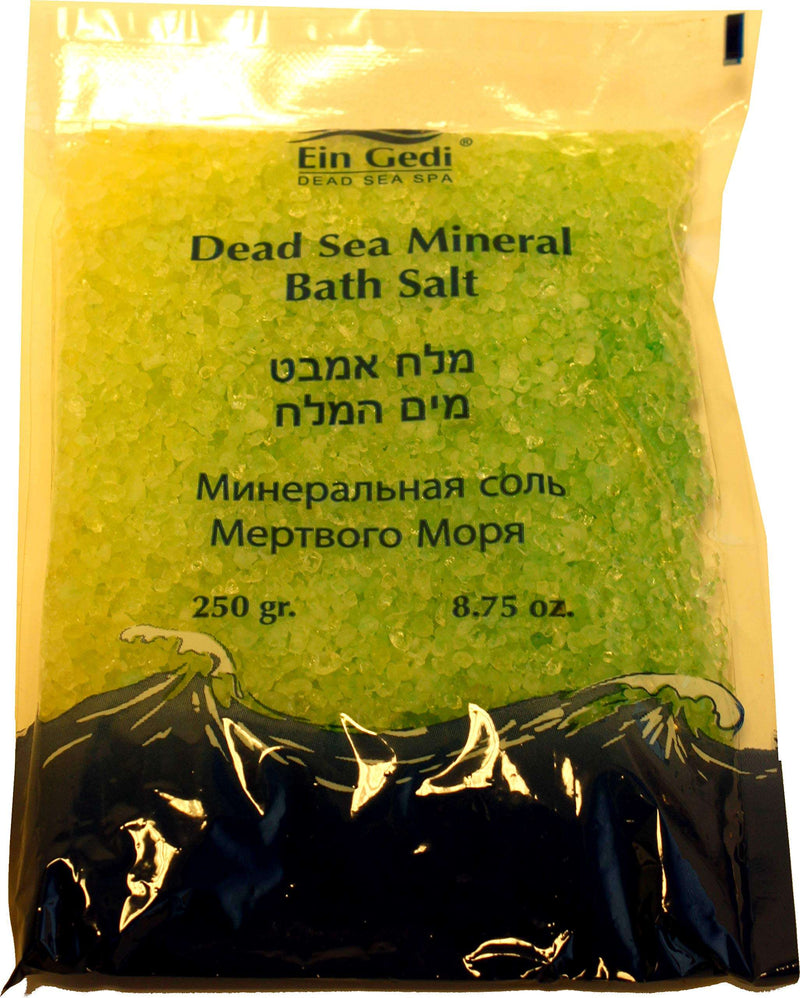 Ein Gedi Dead Sea mineral bath salt in green, 250 gram pack
