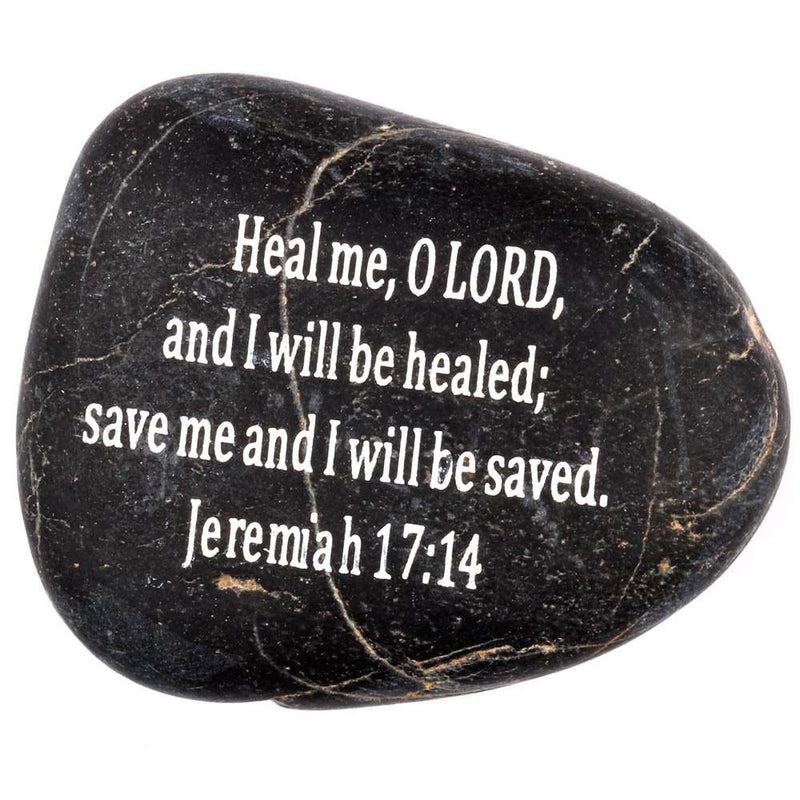 Colección de Piedras Negras Bíblicas Inspiradoras Grabadas - Piedra VIII : Jeremías 17:14 :" Sáname, oh Señor, y Seré Sanado; Sálvame y Seré Salvado.