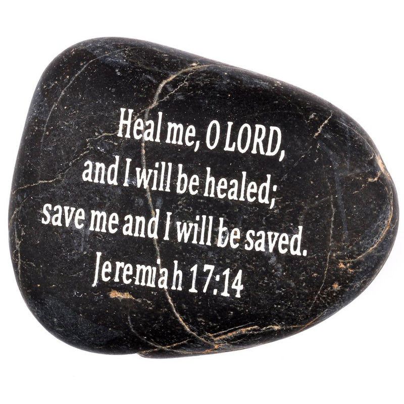 Engraved Inspirational Scripture Biblical Black Stones Collection - Stone VIII : Jeremiah 17:14 :" Heal me, O Lord, and I Will be Healed; Save me and I Will be Saved.