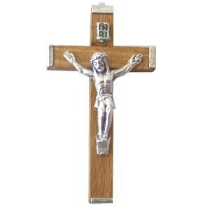 56x32 mm olive wood / Aluminum crucifix - Large (2.2x1.25")