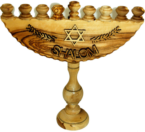 Menorá / Januká de madera de olivo del Mercado de la Tierra Santa - Grande (9 pulgadas - 23 cm)
