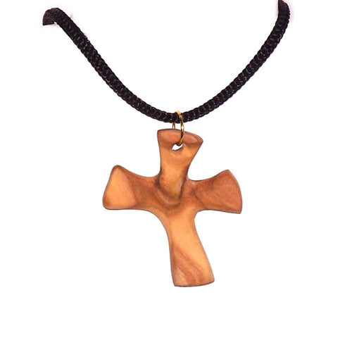 Collar de cruz de madera de olivo curativa - con oraciones (1.6 x 1.2 pulgadas) Collar de cuero expandible