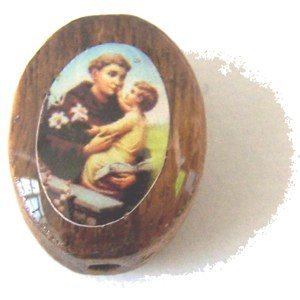 St. Anthony Oval wooden medal -enamel (14x11mm -0.55x0.43")