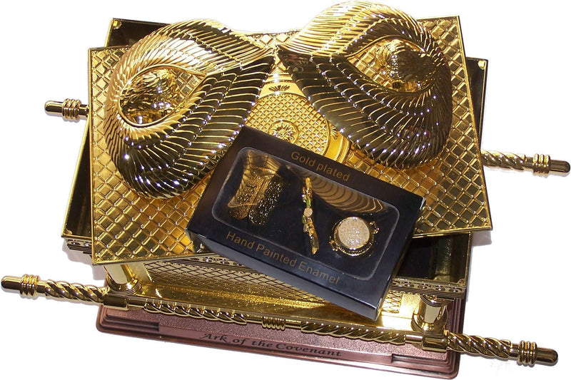 Holy Land Market The Ark of The Covenant Gold Plated (Small, Ark and Contents) With Special Explanation Card for Ark and Contents