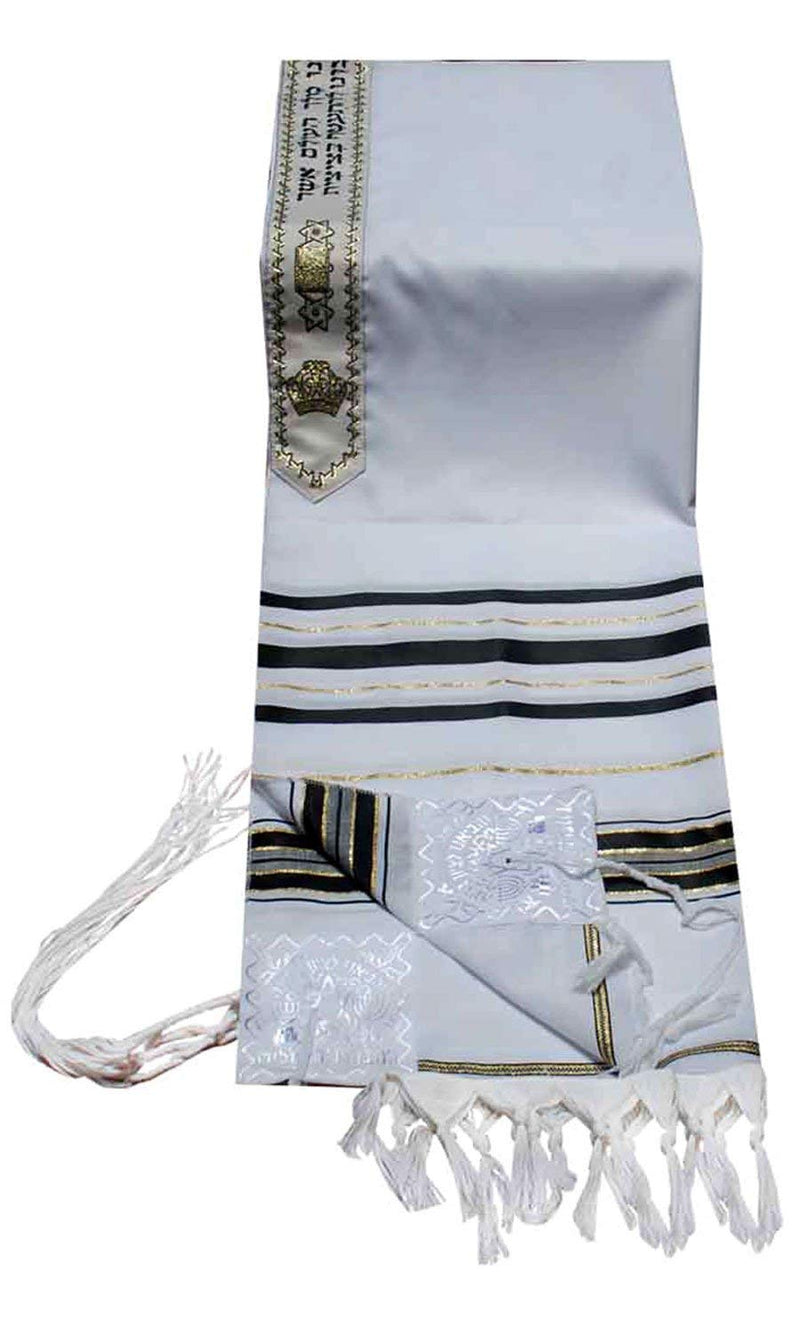 Talitnia Acrylic Tallit (Imitation Wool) Prayer Shawl Black and Gold Stripes in Size 18" Long and 72" Wide