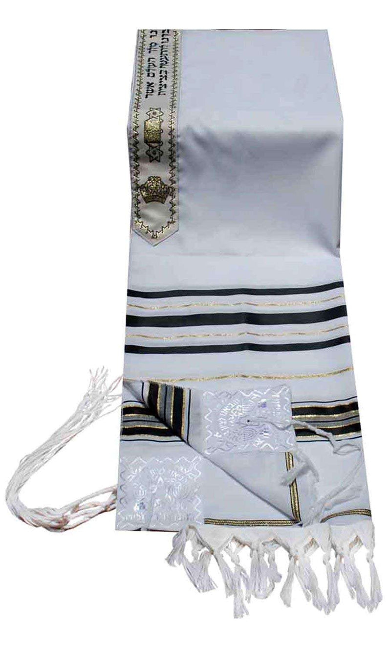 Talitnia Tallit acrílico (lana imitación) Chal de oración con rayas negras y doradas en tamaño 47" de largo y 68" de ancho