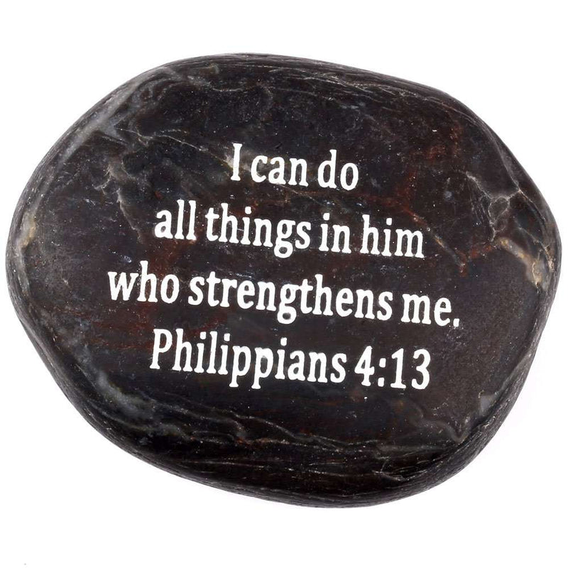 Colección de piedras negras bíblicas inspiradoras grabadas del Mercado de Tierra Santa - Piedra IV: Filipenses 4:13: "Todo lo puedo en Cristo que me fortalece."