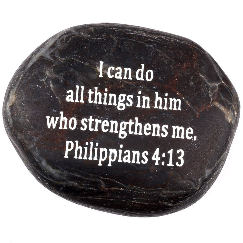 Holy Land Market Engraved Inspirational Scripture Biblical Black Stones Collection - Stone IV : Philippians 4:13 :" I can do All Things in him who Strengthens me.
